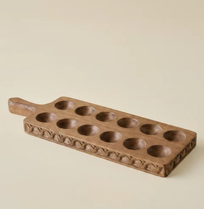 Plateau à œufs farcis en bois d'acacia rustique poli, 12 trous, taille personnalisée, best-seller - Product Image 1