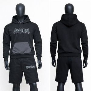 Ensemble décontracté d'été pour homme : survêtement deux pièces (hoodie et short) 100 % coton, grandes tailles, couleur unie, avec logo personnalisé imprimé - Product Image 1