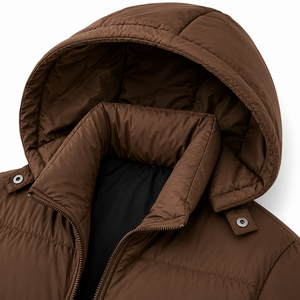Men's Winter Color Block Puffer Jacket Hooded Zipper Stand Collar Sporty Windproof Polyester Wadding Thick Loose Fit - Product Image 6