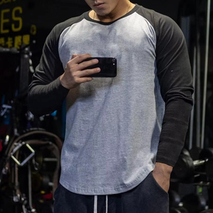 High Quality Breathable 100% Cotton 180g Solid Blank Front Gym Men Workout <b>Raglan</b> Sports T-Shirt <b>Top</b> Long Sleeve - Product Image 5