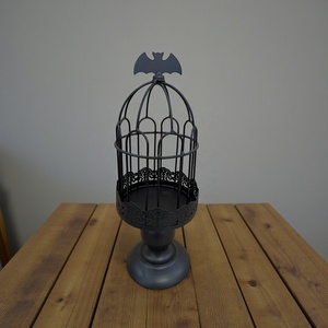 Iron Bat Cage Pedestal <b>Stand</b> Elegant Black Halloween Display Holder Perfect for Cupcakes Candies and Spooky Table Decoration - Product Image 1