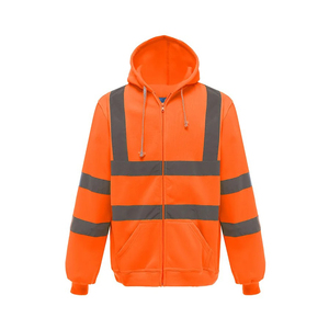 Men's High Visibility ANSI Class 3 Safety Work Reflective Hoodies Drawstring Hood 2-Inch Wide Reflective Pullover Logo <b>LED</b> Flash - Product Image 3