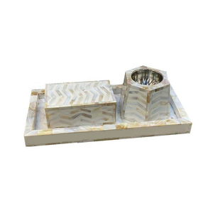 Juego de quemadores de incienso hexagonales de lujo con incrustaciones de nácar y patrones de chevron gris, caja de almacenamiento y bandeja para aromaterapia. - Product Image 5