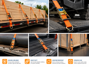 Correa de Amarre con Trinquete para Camión de 50 mm y 5000 kg, con Cinta de Poliéster de Alta Resistencia y Ganchos Dobles en J - Product Image 2
