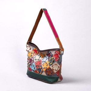 Ando <b>Bag</b> Genuine Cowhide Leather Shoulder <b>Bag</b> for Women Multicolor Floral Applique Patchwork Zipper Crossbody Handbag - Product Image 2