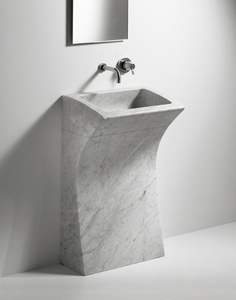 Lavabo de Pedestal de Mármol Facetado, Lavabo de Piedra Sobre Encimera con Diseño Vertical Moderno, Incluye Desagüe para Uso en Almacenes - Product Image 2
