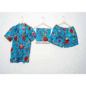 Conjunto de Pijama de Manga Corta de Algodón para Mujer, Estampado Floral, Ligero, Transpirable, de Secado Rápido, Pantalones Cortos para Estar en Casa, Verano y Otoño - Product Image 3