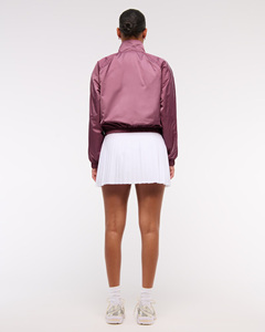 Chaqueta cortavientos morada para mujer, manga larga, cierre de cremallera, cuello alto, longitud corta, color sólido, para otoño - Product Image 2
