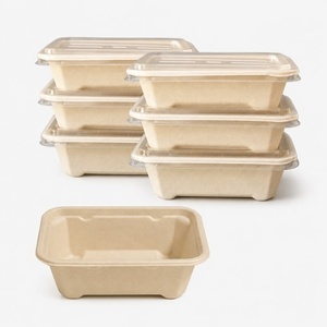 Nouvelles boîtes à lunch jetables biodégradables anti-fuite de 650 ml en forme de rectangle avec couvercle, contenants alimentaires écologiques non blanchis - Product Image 1