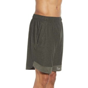 Men's Dark Gray Solid Color Shorts With Pockets <b>Elastic</b> Waist Casual Knitted Breathable Shorts - Product Image 3