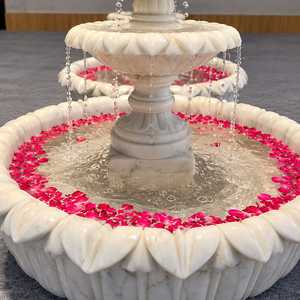 4.5 Feet Three Tier Marble <b>Fountain</b> Classical Garden <b>Water</b> Feature White Natural Stone Lotus Petal Design Outdoor <b>Indoor</b> Decor - Product Image 3