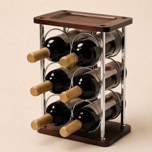 Modern 6 Bottle Tabletop <b>Wine</b> Rack Small Wooden and Metal Countertop <b>Wine</b> Holder for Home Bar Kitchen Pantry Decor & <b>Wine</b> Stand - Product Image 1