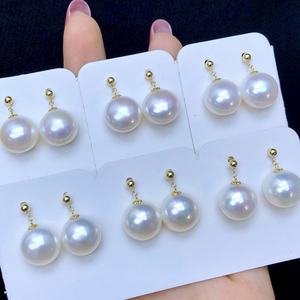 Pendientes de Perlas de Agua Dulce Redondas de 10-12 mm, Oro G18K, Luz Intensa, Ligeras Imperfecciones, Estilo Minimalista, Venta al por Mayor - Product Image 3