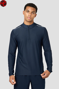T-shirt de sport à manches longues pour homme avec fermeture éclair 1/4, séchage rapide, pour fitness et entraînement, décontracté, uni - Product Image 2