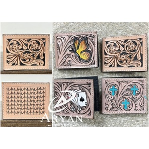 OEM Designer Customized Handmade Leather <b>Wallet</b> High Quality Genuine Cow Leather <b>RFID</b> Floral Organizer Card Holder Short <b>Wallet</b> - Product Image 1