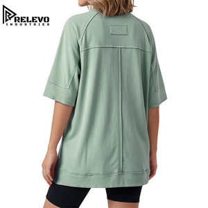 Custom Women's Oversized T-Shirt Sage Green Crewneck, <b>Top</b> Short Sleeve Sweatshirt Side Pockets <b>Raglan</b> Sleeve Casual Lounge - Product Image 3