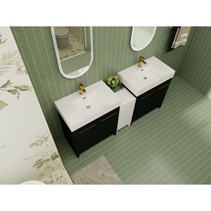 Mobile Bagno Freestanding da 72 Pollici con Lavabo in Resina, Armadietti Contenitori e Ante con Chiusura Ammortizzata 09230*2+0312 - Combinazione per Spazi Piccoli - Product Image 4