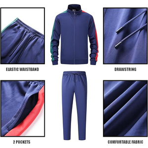 Conjunto de Chaqueta y Pantalones con Ribete en Contraste, Chaqueta con Cierre de Media Cremallera en la Parte Superior, Dobladillo Elástico en la Parte Inferior, Traje Deportivo Cortavientos - Product Image 4