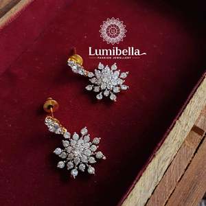 18K Gold Plated <b>Snowflake</b> Stud <b>Earrings</b> with Zircon and Pearl - Product Image 3