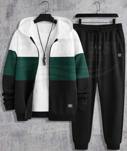 Ensemble de survêtement à capuche zippé pour homme, 100% Coton respirant, imprimé uni, manches longues, coupe droite décontractée, design 2-en-1, Hiver, Vente en gros - Product Image 6