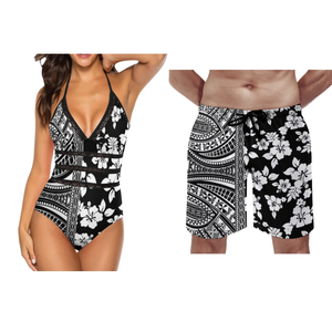 Maillots de bain d'été pour couples, maillot de bain une pièce chic rétro pour femme, short de sport de plage pour homme, personnalisé Polynésie - Product Image 3