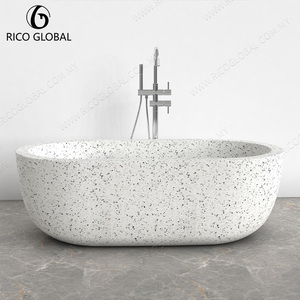 Bañeras Ovaladas Independientes de Piedra Sólida Contemporánea, Terazo con Acabado Pulido Elegante, Bañera Independiente Moderna - Product Image 2