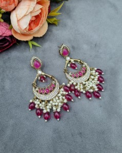 Exquisite Pear Cut Stud Stone Chandbali <b>Dangle</b> <b>Earrings</b> For Women Traditional Antique <b>Gold</b> Plated Fashion <b>Earrings</b> Manufacturers - Product Image 2