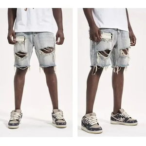 Pantalones Cortos de Mezclilla para Hombre, Estilo Desgastado, Cintura Media, Pierna Recta, Rotos en la Rodilla, Transpirables, de Secado Rápido, Casuales de Verano - Product Image 2