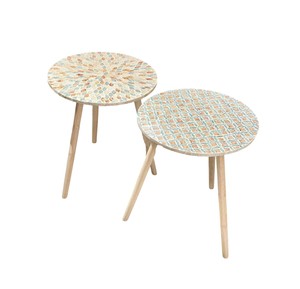 Table artisanale multicolore en nacre avec pieds en bois, style mobilier d'appoint incrusté de coquillages, vente en gros - Product Image 4
