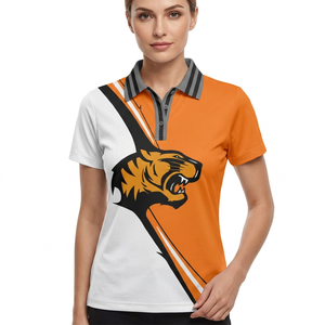 Men's Short Sleeve <b>Polo</b> Shirt With Tiger Print <b>Orange</b> White Color Block Breathable Knitted Polyester Casual Fit - Product Image 2