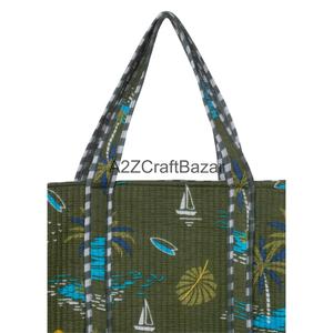 Sac fourre-tout de plage matelassé 100 % coton, grand format, doux et rembourré, réutilisable pour le quotidien, les voyages, les courses et les courses alimentaires - Product Image 2