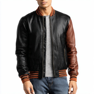 Nueva Chaqueta Varsity de Cuero con Cremallera para Hombre, Chaquetas Varsity Personalizadas de Moda Urbana, Chaqueta Varsity de Cuero con Cremallera para Hombre - Product Image 3