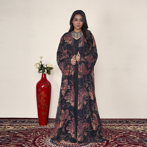 Abaya de Chifón Sólido con Detalles de Lentejuelas, Abertura Frontal, Manga Larga, Estilo Modesto Islámico para Eid y Ramadán, Largo hasta el Suelo, Transpirable, Ropa Árabe para Mujer - Product Image 1