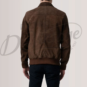 Veste en daim marron foncé pour homme, en véritable peau de mouton, style moto décontracté, coupe ajustée, avec poignets et ourlet côtelés - Product Image 2