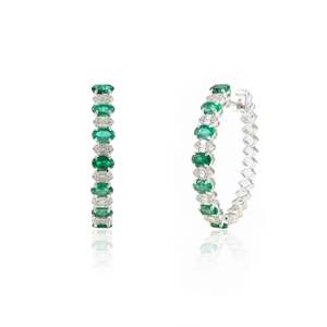 18K White Gold Designer Emerald & Diamond Chunky Drop Earrings-Trendy Gift - Product Image 6