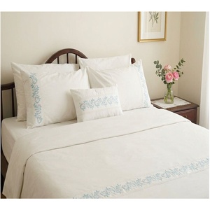 Custom Wholesale Embroidery Blue Floral Home Duvet Cover Sets 250TC European-American Style Machine-washable Cotton <b>Bedding</b> - Product Image 1