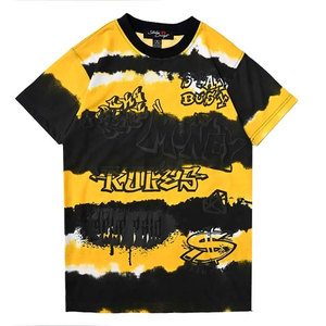 Salty Craft Men's Short Sleeve <b>T</b>-<b>Shirt</b> Yellow Black Tie Dye <b>Graffiti</b> Print Street Style Regular Fit O-Neck Jersey Cotton Tee - Product Image 1