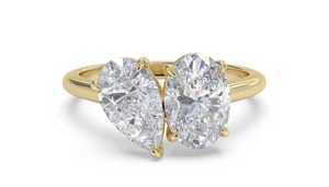 Pear And Oval <b>Two</b> <b>Stone</b> Diamond <b>Ring</b> 0.80 Ct Lab Grown Diamond In 18K Gold And Platinum - Product Image 2
