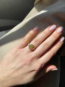 Bagues de fiançailles à trois pierres serties clos, avec pierres latérales fantaisie jaunes ovales en forme de cerf-volant, diamants de laboratoire, alliances de cocktail en or massif 14 carats - Product Image 4