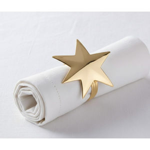 Anneaux de serviette modernes en forme d'étoile dorée, porte-serviettes en métal pour décorations de table de Noël, décorations de table festives - Product Image 1