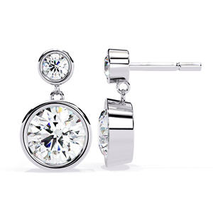 6.00mm Round Moissanite Bezel Drop <b>Earrings</b> with 2.70mm Top Stone D Color VVS Moissanite Diamond <b>Dangle</b> <b>Earrings</b> 925 <b>Silver</b> - Product Image 3