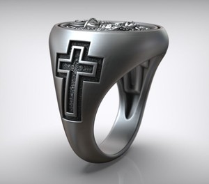 925 Sterling Silver <b>Black</b> Oxidized Christian Chalice Cross Gothic Unisex <b>Ring</b> - Product Image 2