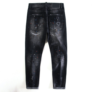 Jeans en denim extensible pour hommes avec logo personnalisé, taille mi-haute, style décontracté, streetwear, vente en gros - Product Image 2