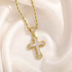 황동 십자가 펜던트 목걸이 힙합 스타일 지르콘 트렌디 디자인 일상 착용용 어머니의 날 발렌타인데이 - Product Image 5