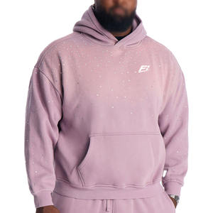 เสื้อฮู้ดดี้ผู้ชายคุณภาพสูง ขนาดใหญ่พิเศษ สวมใส่สบาย ประดับด้วยคริสตัล ตกแต่งไหล่ตก สีพื้น มีกระเป๋าหน้า ผลิตโดยโรงงาน - Product Image 1