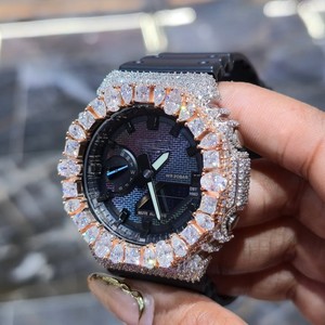 Reloj de Cuarzo con Incrustaciones de Diamantes, Corte Pera, Correa de Acero Inoxidable y Caucho, Lujoso, para Hombre, 20mm, Escala Mixta, Ideal para Regalo o Fiesta - Product Image 4