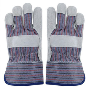 Gants de travail en cuir de vachette pleine fleur de qualité supérieure, résistants à la chaleur, avec manchette de sécurité en tissu de coton rayé et manchette caoutchoutée, usage industriel - Product Image 4