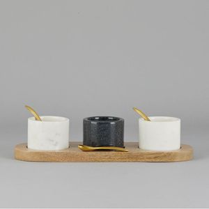 Designer Marble Jar Set with Wooden Lid and Tray Three Piece Storage <b>Container</b> Set Condiment Holder Modern Kitchen Organizer new - Product Image 5
