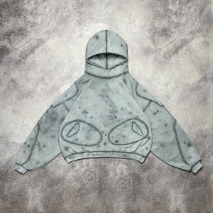 Sweat-shirt surdimensionné pour homme en coton polyester, brodé sur mesure avec des points de couture vintage, effet délavé, avec logo vieilli. - Product Image 3
