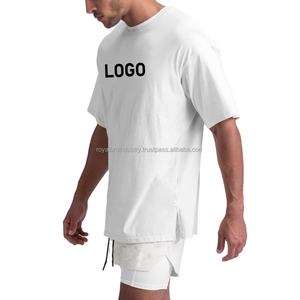 Camisetas de hombre con logotipo personalizado, camisetas de algodón de peso pesado de alta calidad de color sólido para gimnasio, camisetas personalizadas de cuello redondo de moda de gran tamaño - Product Image 3